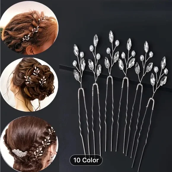 Elegant Silver Hair Pins Set of 6 - Picture 1 of 3